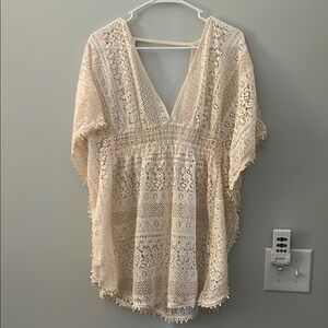 Xhilaration Cream Crochet Swim Coverup